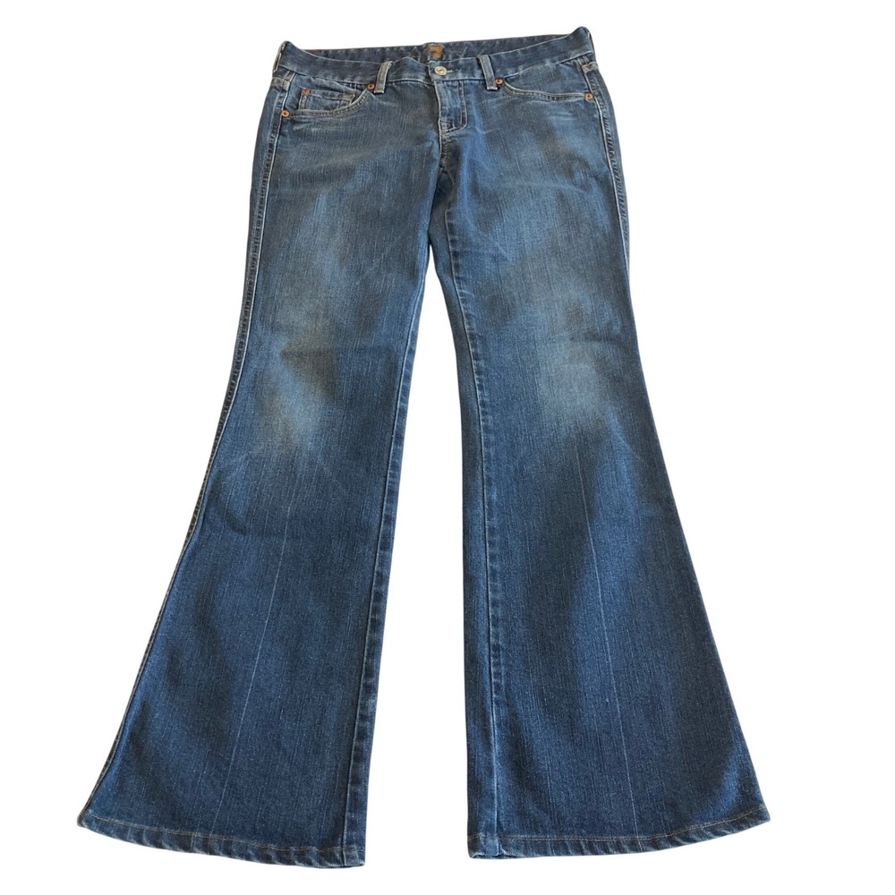 7 For All Mankind Jeans Women 30 A-Pocket Flare Medium Wash Blue Denim Y2K